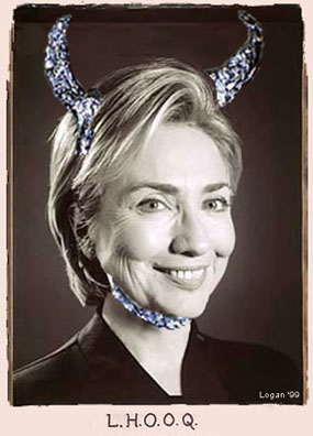 Senator Hillary Clinton Senator Hillary Rodham Clinton
President Hillary Clinton President Hillary Rodham Clinton  Chuck Close polaroid photograph L.H.O.O.Q. tin foil devil hat tinfoil devil hat