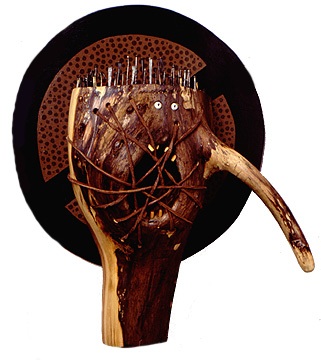 W. Logan Fry Maple Tree Meets the Censors 1990 Polychromed Found Wood Plywood Nails Dick Head Robert Mapplethorpe The Perfect Moment Conservation by Design Museum of Art Rhode Island School of Design Providence R.I. RI 1993