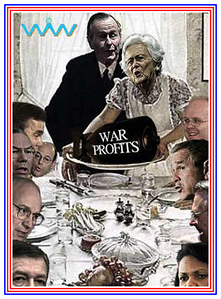 President George Bush President George W. Bush Vice President Dick Cheney 
               Karl Rove Secretary of Defense Donald Rumsfeld Rummie Halliburton Press Secretary Ari Fleischer Mrs. Barbara Bush Condoleezza Rice Condoleeza Rice 
               Condi Rice Karl Rove Secretary of State Colin Powell Aunt Jemima Thanksgiving Dinner Department of Justice Attorney General John Ashcroft 
               war profits greed Wizard of Whimsy