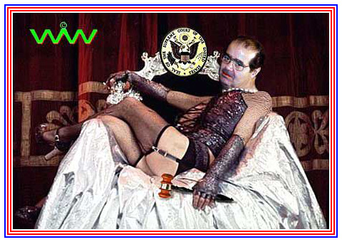 Supreme Court Justice Antonin Scalia in drag
                transvestite tranny black stockings bustier Wizard of Whimsy