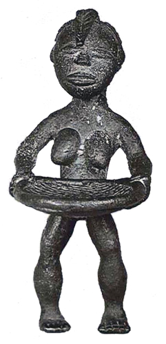 Figure 014001; Ldamie brass caster brass casting Dan Gio people / Liberia; female figure winnowng rice
