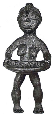 Liberia Ldamie brass figure Figure 014001; Ldamie brass caster brass casting Dan Gio people / Liberia; female figure winnowng rice