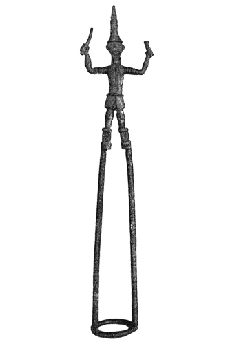 Figure 008061 Ldamie brass caster brass casting Dan 
				Gio people / Liberia; male figure on stilts; collected before 1939 by Dr. Rudolf Fuszek; 7 11/16 in. (19.5 cm);Etta Becker-Donner 
				