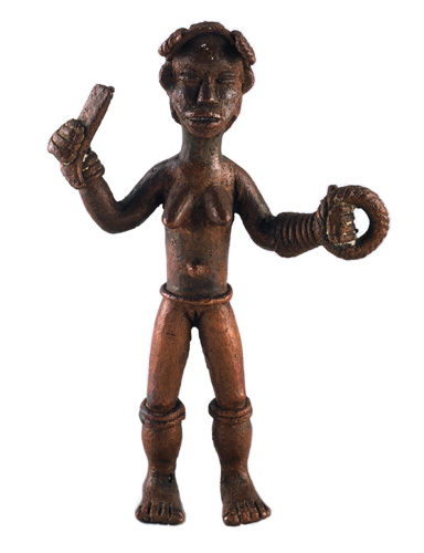  Figure 004002 Ldamie brass caster brass castng Dan Gio 
				people / Liberia female figure with nitien ca. 1920-1950 brass 7 1/2 in. (19 cm) San Francisco Museum of Fine Arts Gift of Robert and 
				Barbara Johnson No. 1994.171.2