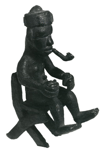 Figure_004003; Ldamie brass caster brass casting Dan Gio people / Liberia; seated man with 
				pipe and matches; collected in 1933-1934 by Alfred Tulk; brass; 6 1/2 in. (16.5 cm); San Francisco Museum of Fine Arts; Gift of Robert 
				and Barbara Johnson ; No. 1996.192