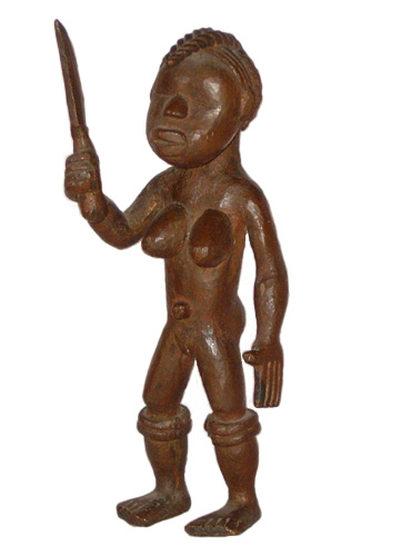 Liberia Ldamie brass figure Figure 007003; Ldamie brass caster brass casting Dan Gio people / Liberia; female figure
with machete; collected in 1934-1935 by Walter Logan Fry; brass; 8 in. (20.2 cm); Collection of William Logan Fry; No. 007003