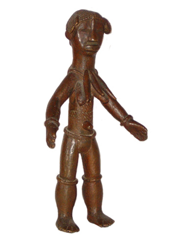 Liberia Ldamie brass figure Figure 007004; Ldamie brass caster brass castng Dan Gio
people / Liberia female figure with leopard tooth necklace collected in 1934-1935 by Walter Logan Fry brass 7 1/2 in. (19.1 cm) Collection
of William Logan Fry No. 007004