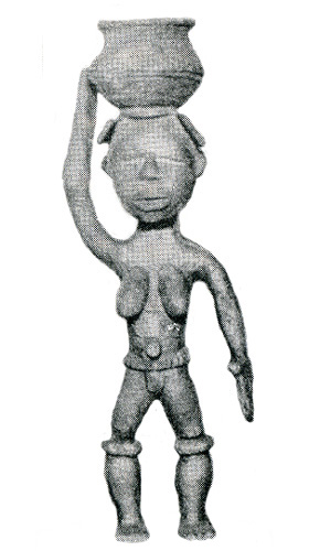 Figure 012001 Ldamie brass caster brass casting Dan Gio people 
				/ Liberia; female figure carrying water; 
				collected in 1934-1935; 8 7/16 in. (21.7 cm); Etta Becker-Donner 