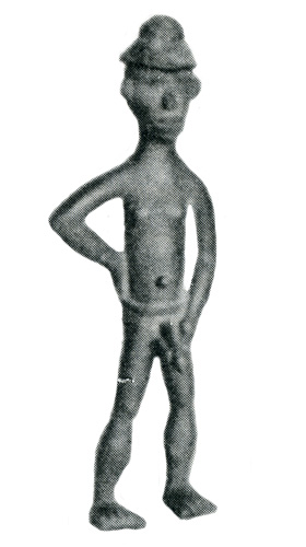 Figure 012002 Ldamie brass caster brass casting Dan 
				Gio people / Liberia; male figure urinating; collected before 1939 by Dr. Rudolf Fuszek; 9 1/16 in. (23 cm); Etta Becker-Donner 
				