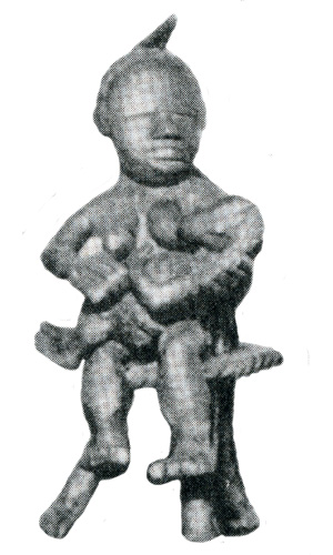 Figure 012004; Artist: Ldamie brass caster brass casting 
				Dan Gio people / Liberia; female figure with baby; collected in 1934-1935 by Etta Becker-Donner. 