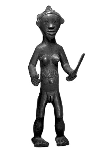 Figure 013001 Ldamie brass caster brass casting Dan Gio people 
				/ Liberia; female figure with machete; collected Brooklyn Museum Expedition, 1922; 8 1/2 in. (21.6 cm) Brooklyn Museum of Art, Robert B. Woodward Memorial Fund, 22.221