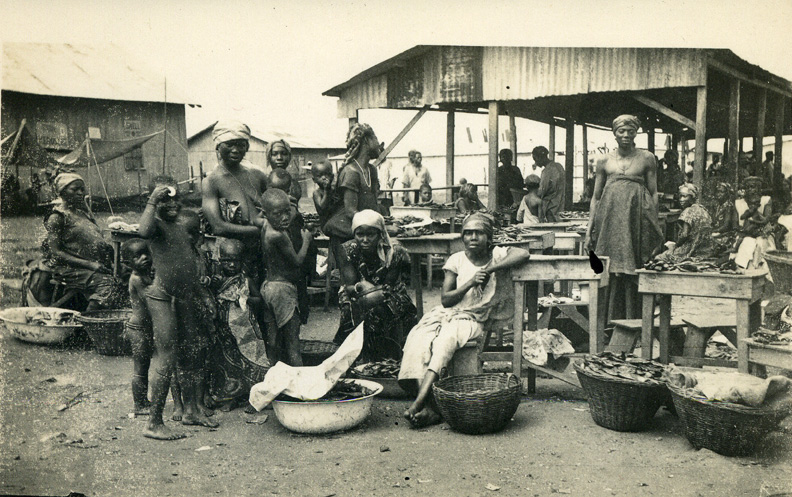 Walter Logan Fry market in Monrovia commerce trade in Liberia women children baskets food 1934 1935