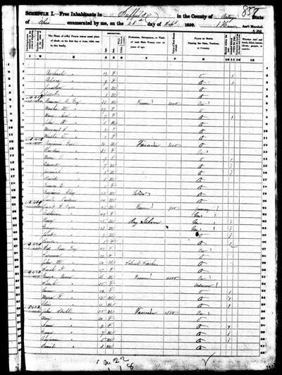 1850 U. S. Census Suffield Township, Portage County, Ohio