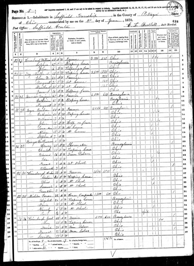 1870 U. S. Census - Suffield Township, Portage County, Ohio
