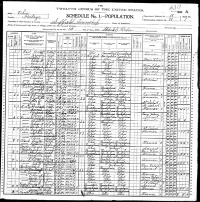 1900 U. S. Census - Suffield Township, Portage County, Ohio - James Smith Fry Family