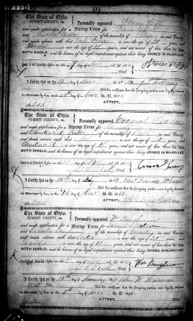 Deater / Baughman Marriage Application and Certification of Marriage on December 5, 1850 ‏(click on image in next window for larger view)‏
