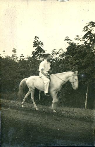 Walter Logan Fry riding Arab horse in Liberia